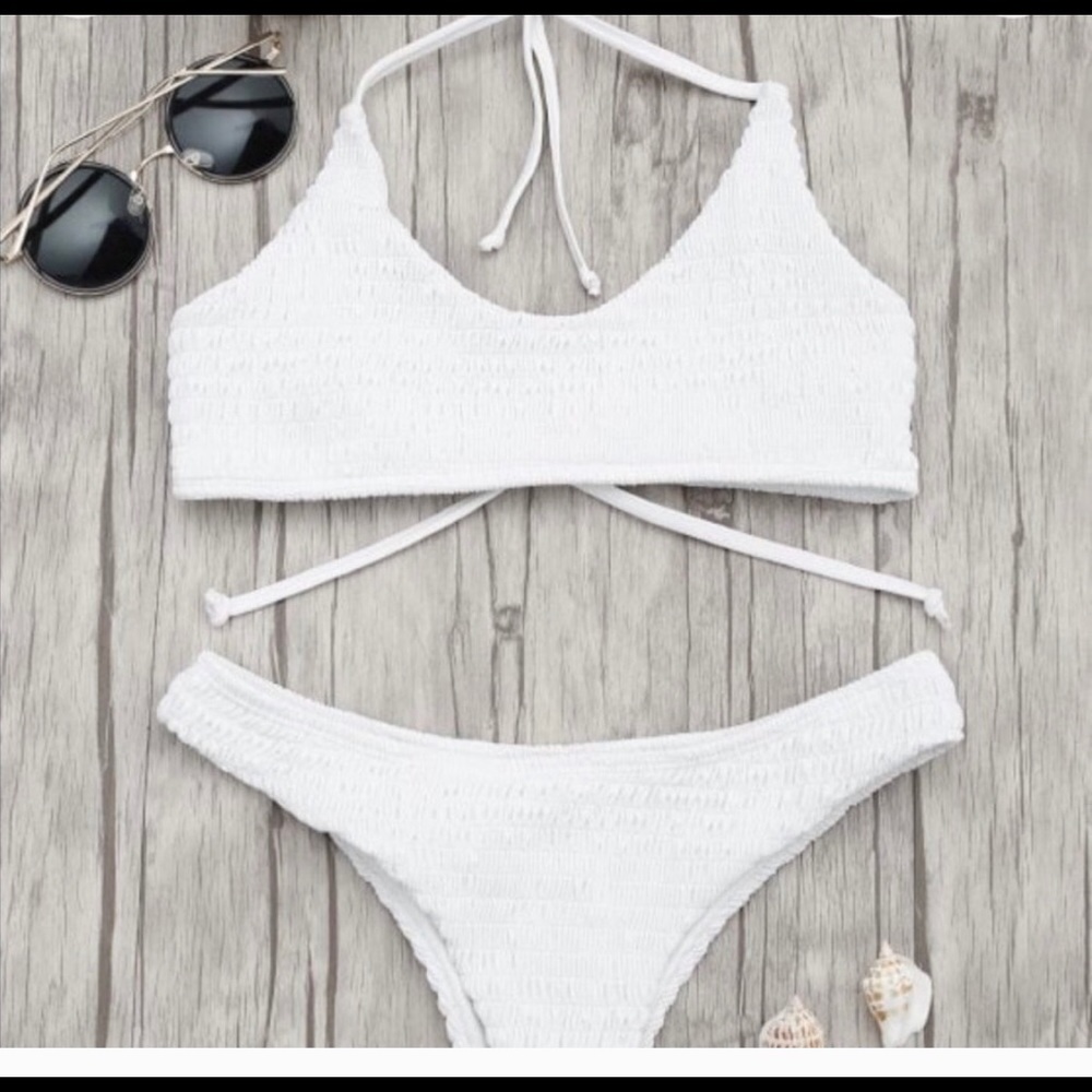 Ruched white bikini